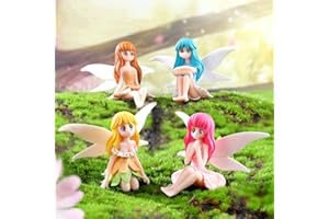 LONCESS Miniature Fairy Accessories - Small Fairy Figurines, Flower Pot, Garden Wands, Home Decoration, Birthday Cake Topper, Girl Fly Wing Figurines for Car Decor, 4 Pieces