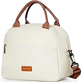 Insulated Lunch Bag For Women, Men Waterproof Cooler Bag Lunch Box For Women Portable Reusable Two-Tone,With Adjustable Straps Can Be Used For Work,White and Brown