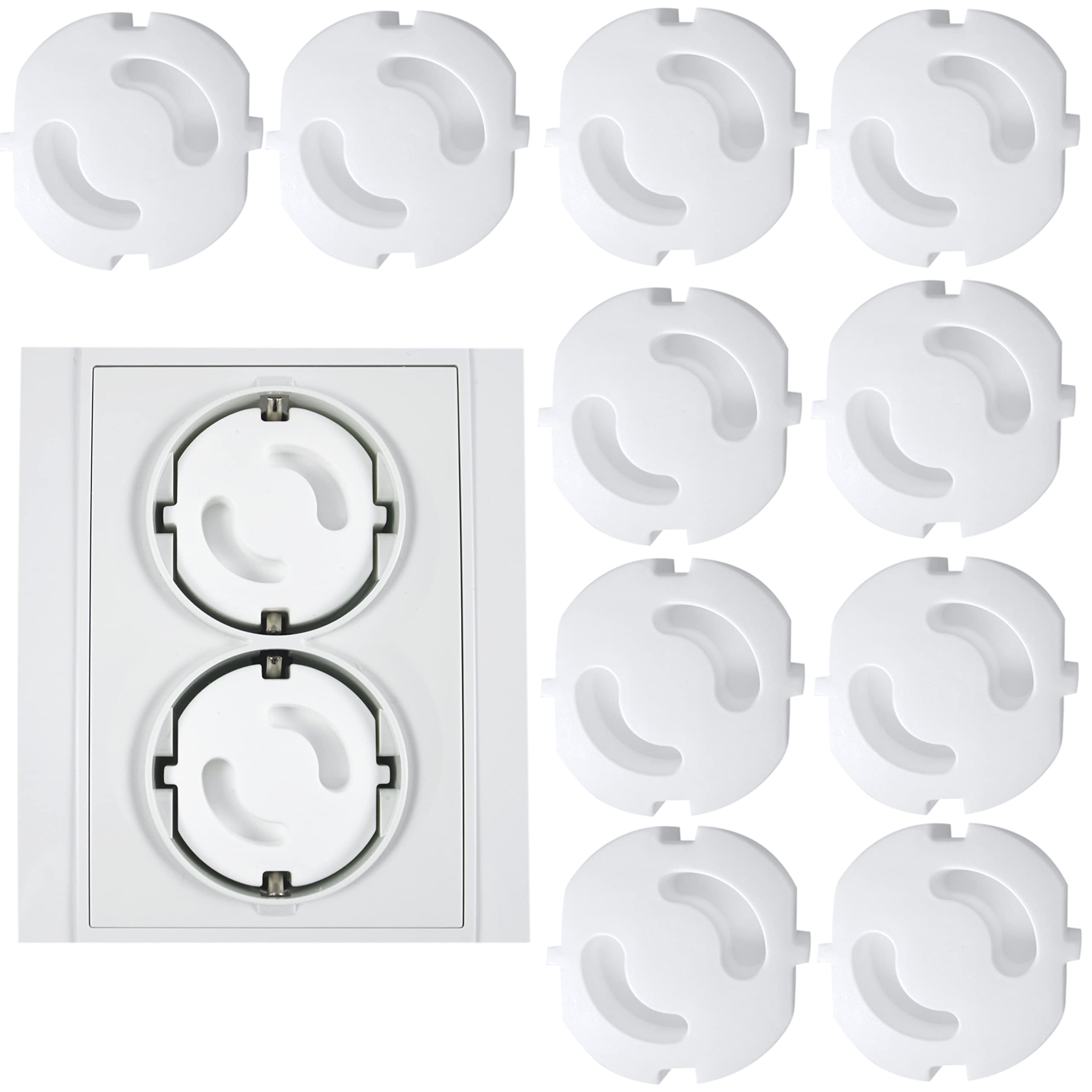 Meloplam - Socket Protection - Child Safety - Socket Cover - 10 Pieces - White, Transparent, Black-Brown - Made in EU (White)