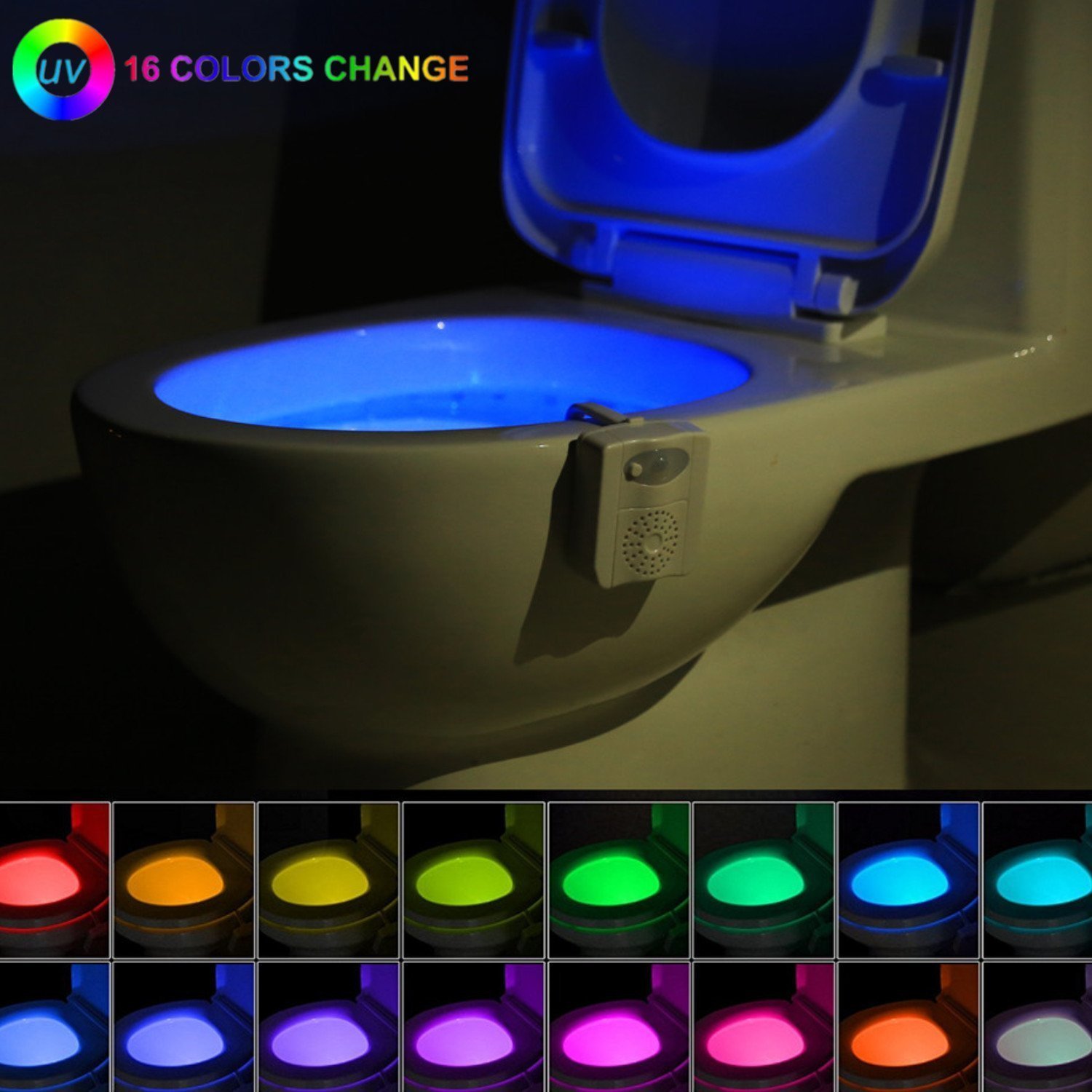 UV Sanitizer LED Toilet Light with Air Freshner, 16 Color Changing
