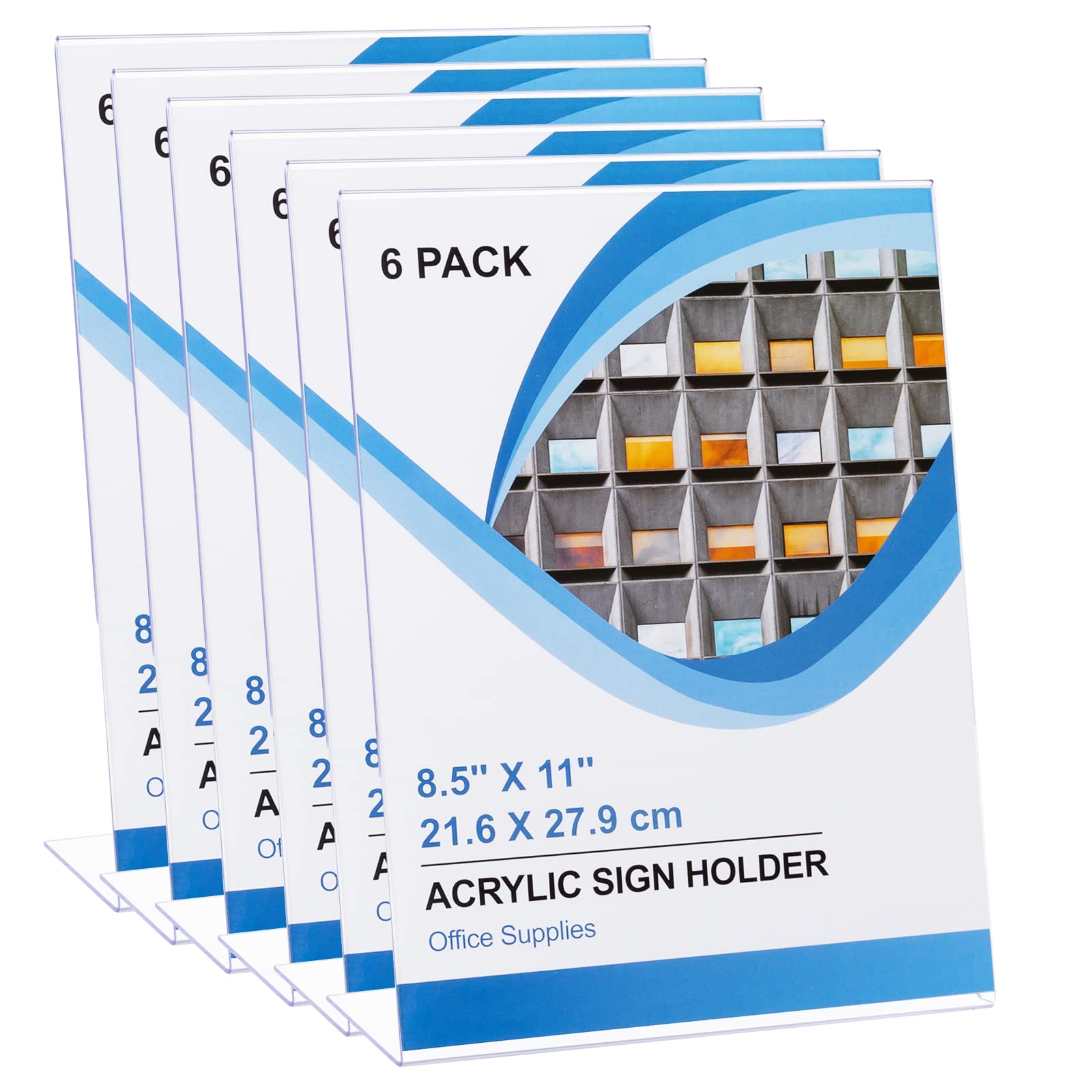 Boxalls 6 Pack Acrylic Sign Holder Slanted 8.5x11 Inches, Clear Plastic Document Paper Holder Display, Menu Adertising Flyer Stand for Restaurant, Hotel, Office and Store