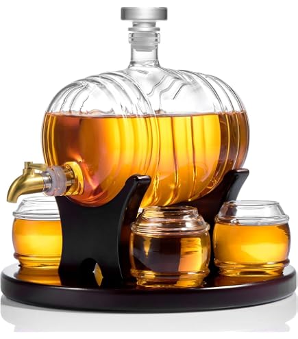 Tonneau à Vin En Verre 5000ml Avec Robinet Et Support Bois - Distributeur Whisky Rhum