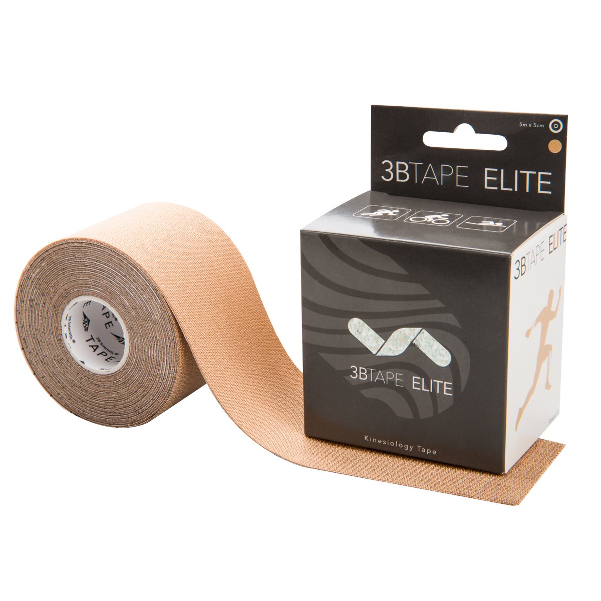 3B Scientific 3BTAPE ELITE - 5m x 5cm of Kinesiology Tape - Elastic Muscle and Joints Support Tape for Exercise, Sports and Injury Recovery, Muscle Pain Tape - Water Resistant Sport Tape - Beige