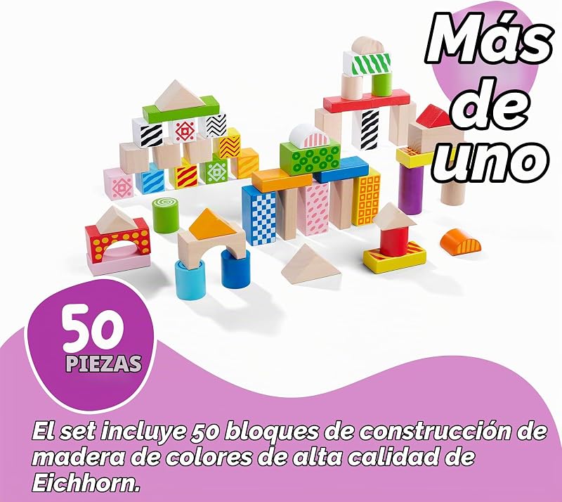 Tambor con 50 Bloques de Madera de Colores (Eichhorn 2226)