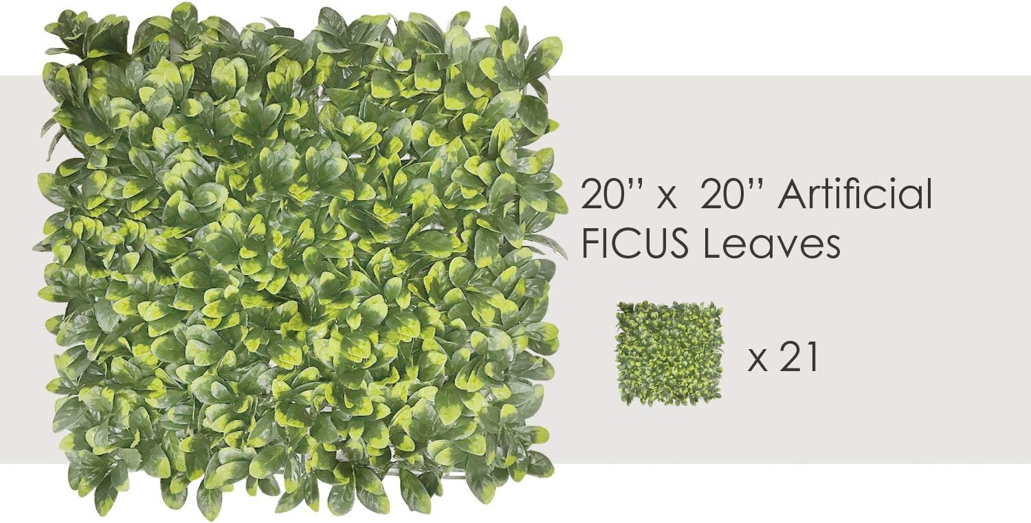 ECOOPTS Privacy 20" x 20" Artificial Ficus Fence Greenery Panel for Outdor Indoor Backyard Garden Privacy Fence Ivy Screen Decoration 21 Pack