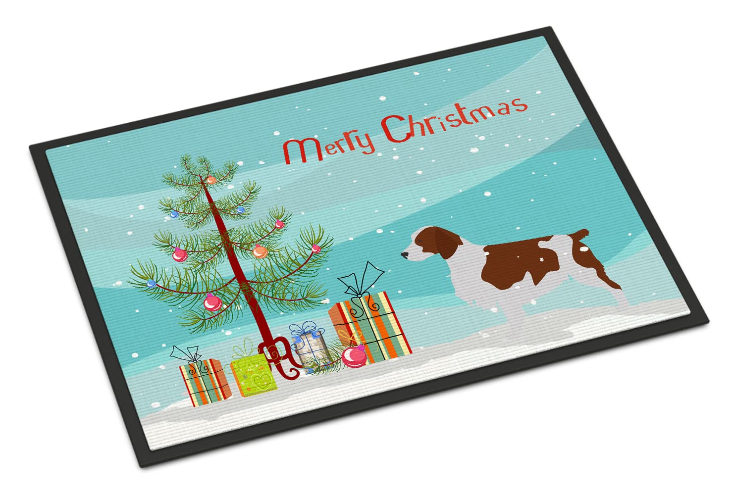 Caroline's Treasures BB2918JMAT Welsh Springer Spaniel Merry Christmas Tree Doormat 24x36 Front Door Mat Indoor Outdoor Rugs for Entryway, Non Slip Washable Low Pile, 24H X 36W