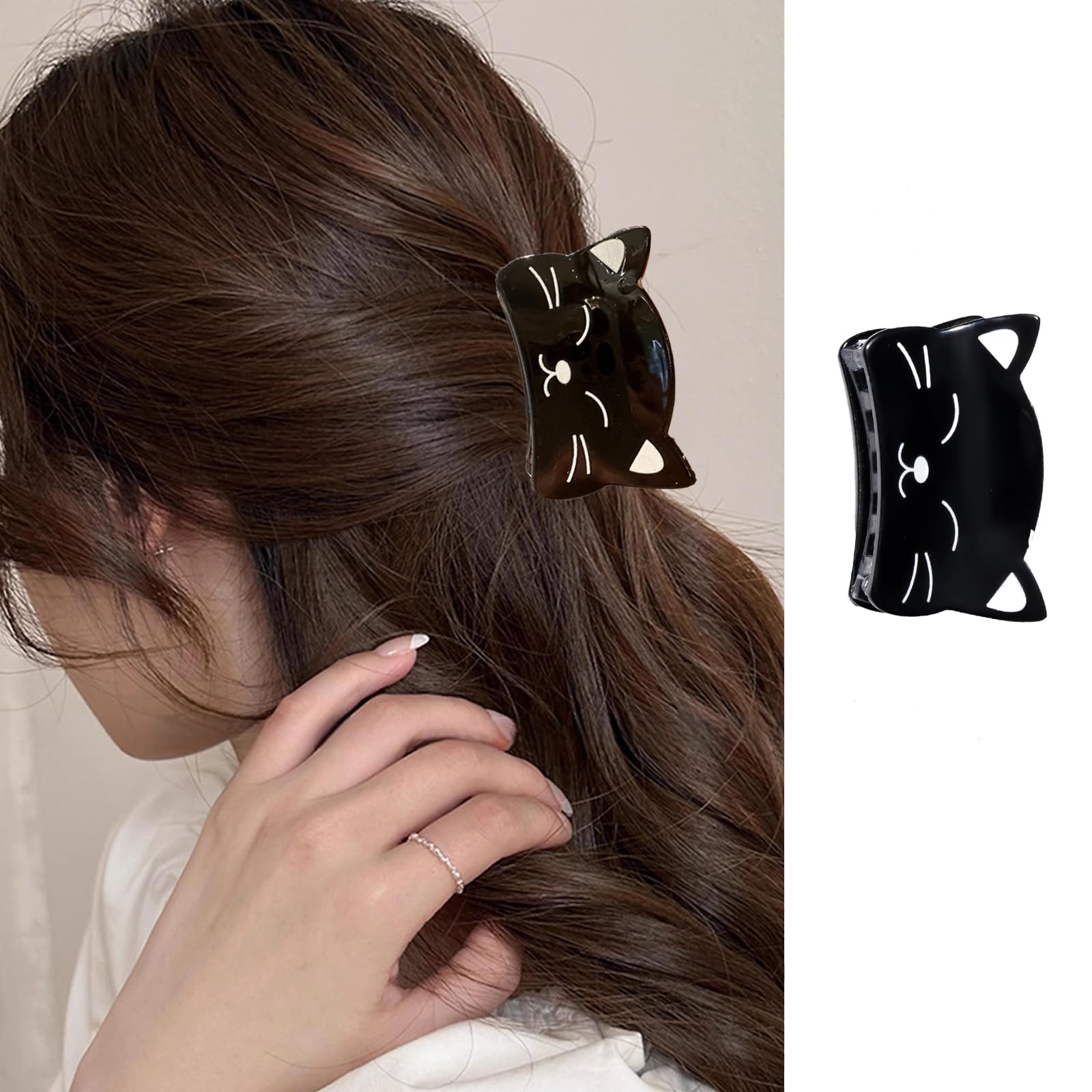 Photo 1 of 1pc Cat Hair Clips Cute Animal Hair Claw Clip Cartoon Cat Design Black Cat Hair Jaw Clips Nonslip Acrylic Hair Clamps Small Acetate Hair Barrette Summer Kawaii Hair Clips for Women Girls