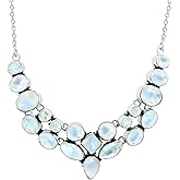 925 Silver Plated Natural Gemstones Necklace for Women - Multi Shapes Birthstone Vintage Style Handmade Boho Jewelry Necklace - Gifts for Mom Wife Sister