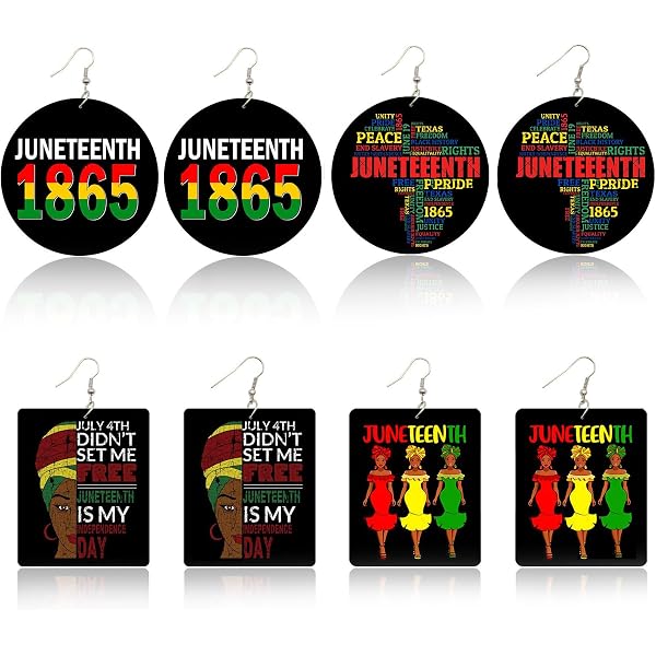 Juneteenth Earrings For Women - African Map & Queen Dangle Earrings Set (4 Pairs, Wooden, No Gemstone)