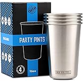 Real Deal Steel Stainless Steel 16 oz Pint Cups Stackable Single Wall Tumblers, Eco Friendly Premium Metal Drinking Glasses (Stainless Steel)