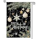 AVOIN colorlife Merry Christmas Garden Flag 12x18 Inch Double Sided Outside, Ornament Baubles Winter Holiday Yard Outdoor Flag Black