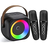 Karaoke Machine for Kids Adults, Portable Bluetooth Speaker with 2 Wireless Microphones, Portable Speaker Mini Karaoke Microphone for Home Party Birthday Gift for Girls Boys