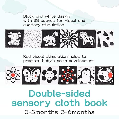 Pcs Car Seat Toys for Babies 0-6 Months，Black and White Baby