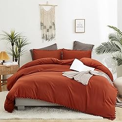 Luxlovery Pom Pom Burnt Orange Comforter Queen Boho