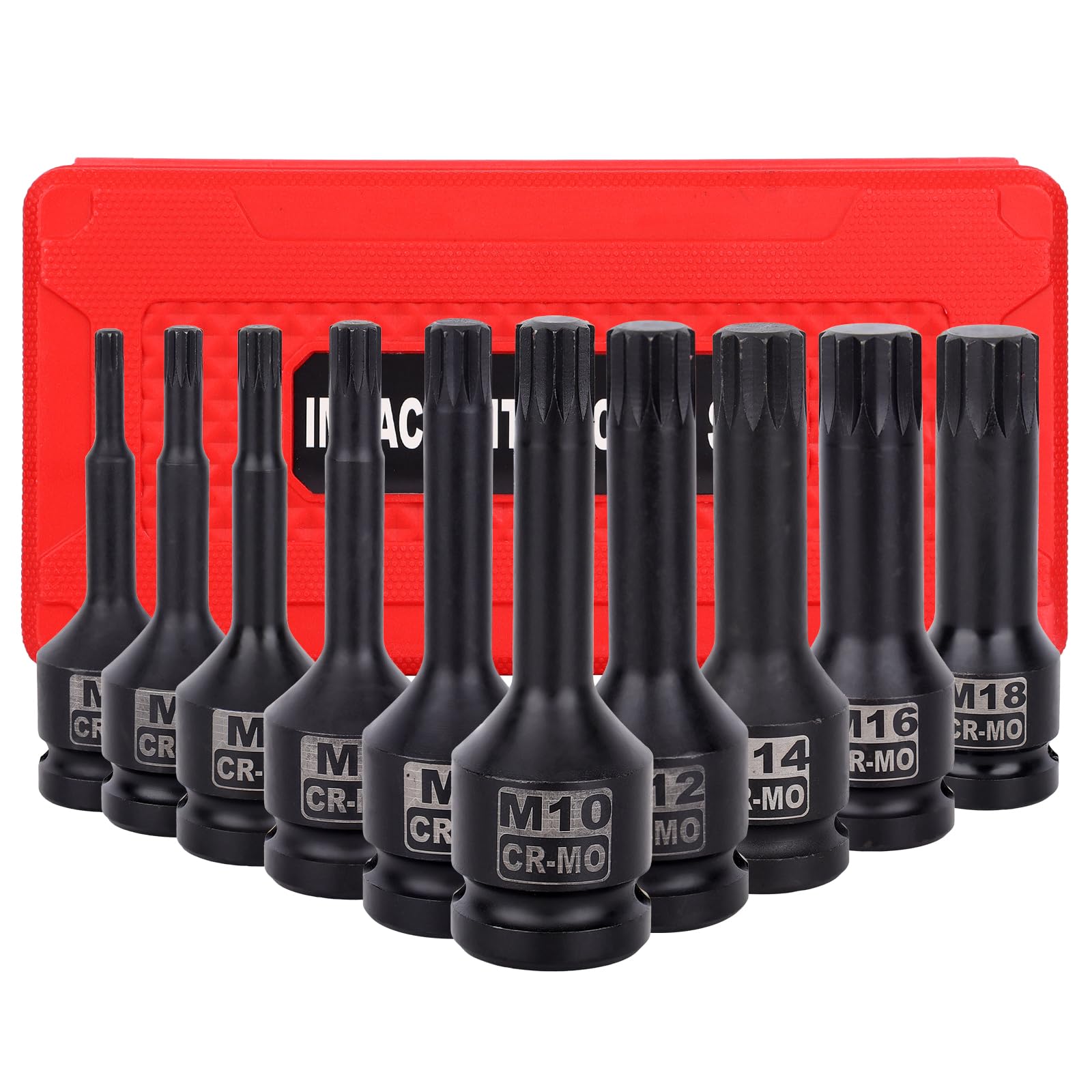 1/2 Inch Impact XZN Bit Socket Set, 10 Piece M5-M18 Drive Impact XZN Triple Square Spline Bit Socket Set for DIY Household Car Bike Repair Home Tools