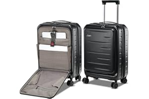 CENSIEN Expandable Carry On Luggage Airline Approved, 20 Inch Lightweight ABS+PC Hard Shell Suitcases with Front Pocket, Spinner Wheels, TSA Lock (Black, 1PC)