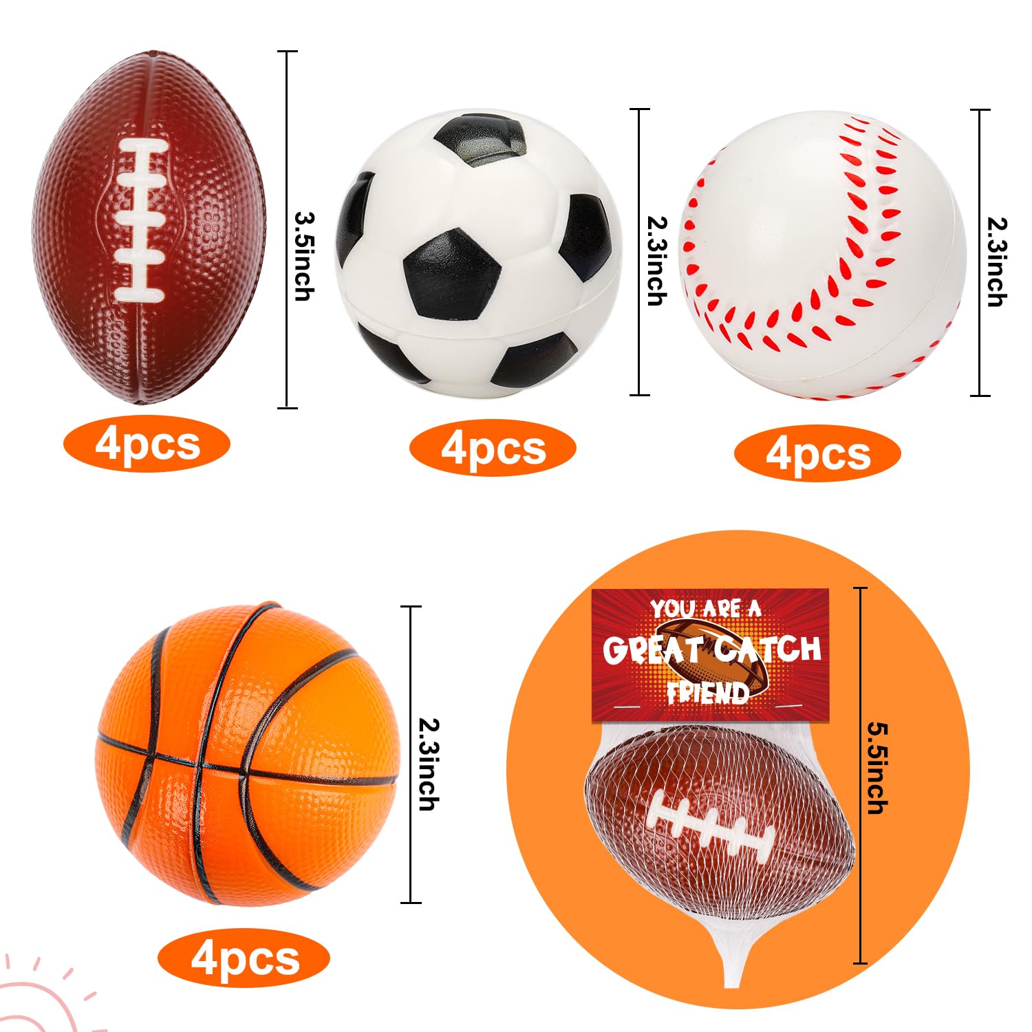 Thremhoo 16 PCS Stress Balls Party Favor for Kids 8-12 Goodie Bag Stuffers Classroom Prizes for Kids Pinata Fillers Boys Birthday Party Gifts Sport Foam Bouncy Balls Toddler 4-8 Bulk Small Toys