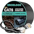 Ercielook Cat6 Outdoor Ethernet Cable 300ft, High Speed 23AWG 10Gbps CCA UTP Network Cable - Direct Burial LLDPE UV Jacket LA
