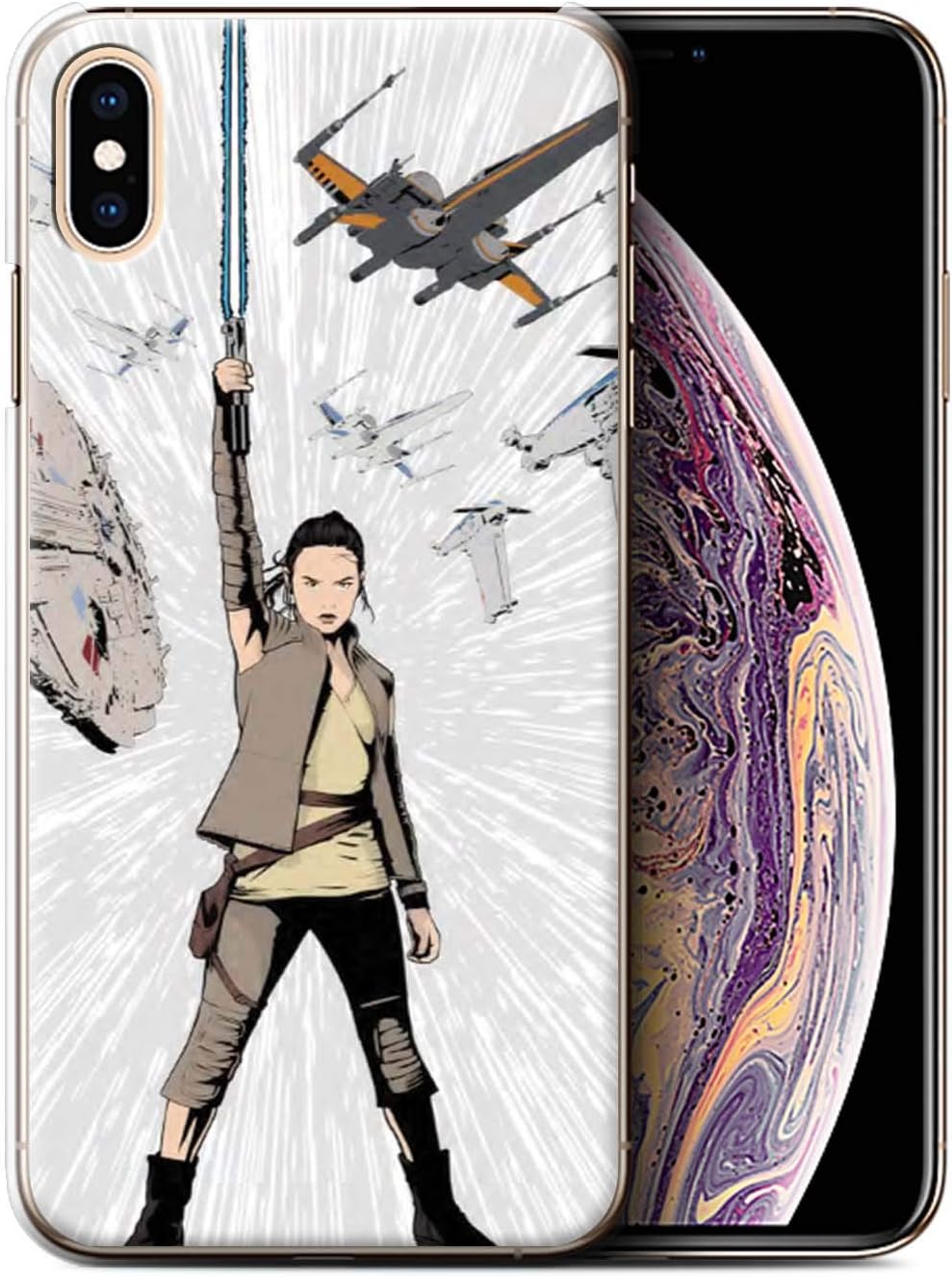 Phone Case for Apple iPhone XS Max Star Wars Character Scenes Rey/Resistance Space Ships Design Transparent Clear Ultra Slim Thin Hard Back Cover