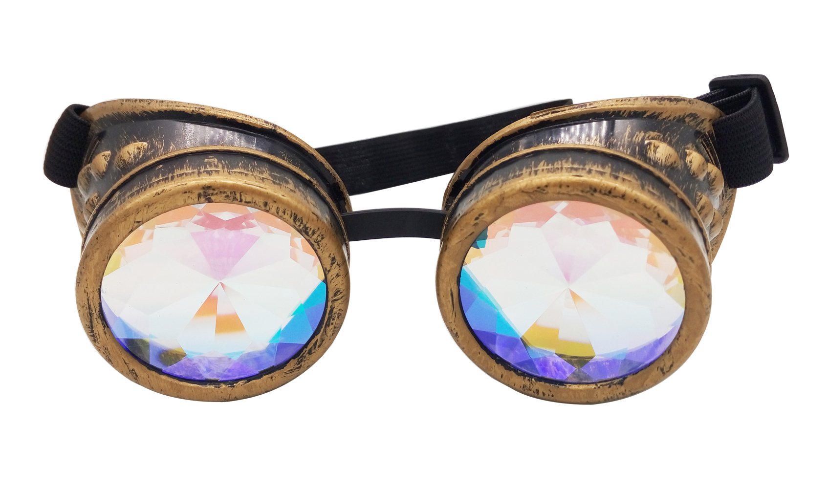 Kaleidoscope Steampunk Goggles Sunglasses With Elastic Band Retro Victorian Gothic Cosplay (Brass Frame)