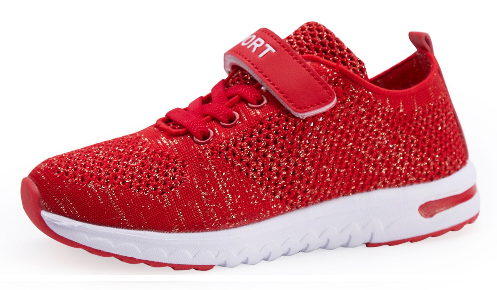 Ukris Kids Breathable Knit Sneakers Lightweight Athletic Running Shoes(EU 36,N-Red)