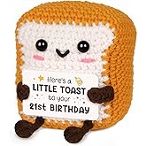 Glydein A Little Toast to Your 21st Birthday - Mini Handmade Crochet Toast Gifts for 21st birthday female Male, Funny 21st Birthday Gifts for Her Him Daughter Son Sister Friend, Adult Handmade Crochet
