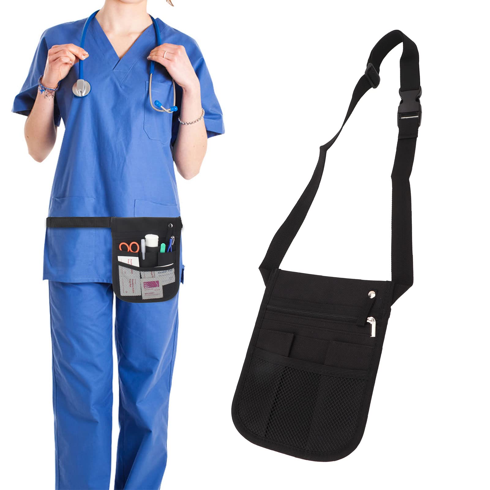Oxford Fabric Nurse Organize Pack, Nurse Fanny Pack with Multi Compartments and Adjustable Waist Belt, Waterproof Thicken Nurse Belt Bag for Nursing Supplies, Suitable for Medical Staff