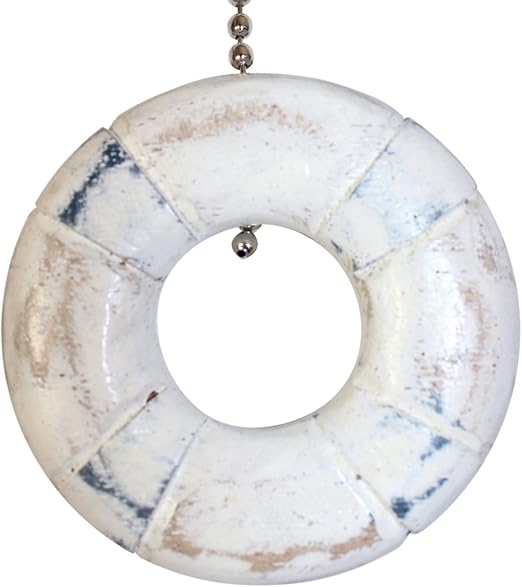 Nautical Boat Life Ring Hand Carved Distressed Wood Ceiling Fan