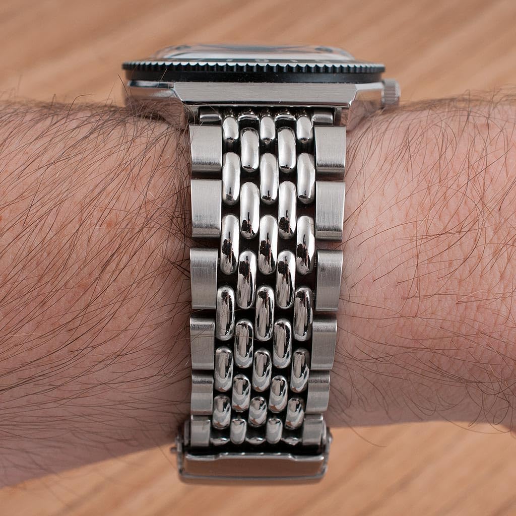 StrapHabit Watch Bracelet for Q Timex Band Replacement fits 36mm, 38mm, 40mm, M79, GMT, Chronograph - TQ18 Quick Release Beads of Rice Bracelet Strap - Stainless Steel Vintage BOR 18mm