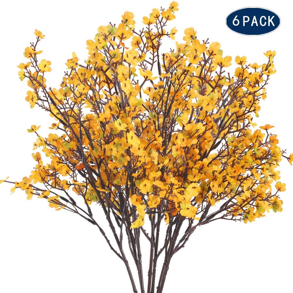 AILANDA 6 PCS Artificial Babys Breath Orange Yellow Fake Gypsophila Flower Silk Floral Arrangements Table Centerpieces Home Kitchen Office Garden Party Wedding Decoration