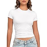 PALINDA Women's Short Sleeve Cropped Slim Fitted Tee Tops Basic Casual Workout Shirts Summer T Shirt