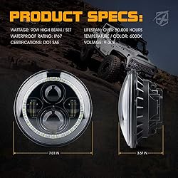 Xprite 7" inch 90W LED Headlights with Blue Halo