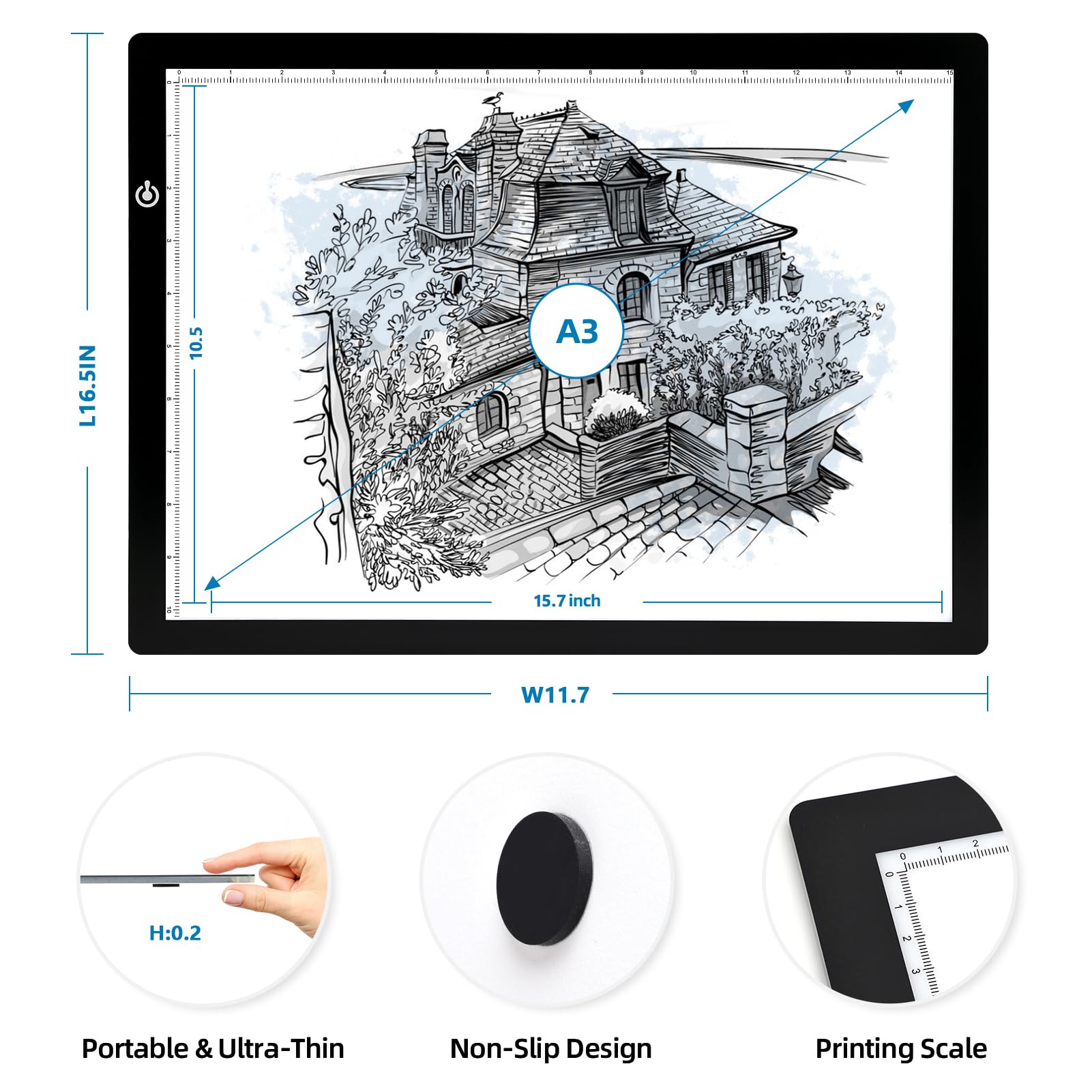 KIVOTAC A3 Tracing Light up Box,LED Light Pad Ultra-Thin USB Powered Brightness Dimmable LED Tracing Board for Drawing, Weeding Vinyl, Diamond Art, Sketching and Animation