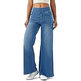 Fanica Women's Baggy Wide Leg Jeans, High Waisted Relaxed Fit Stretch Pull On Soft Denim Pants with Pockets