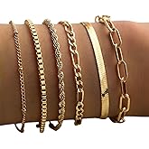 6Pcs Gold Bracelets for Women | Waterproof Trendy Thin Cuban Link Stackable Jewelry | Gold Dainty Bracelets Gifts for Women