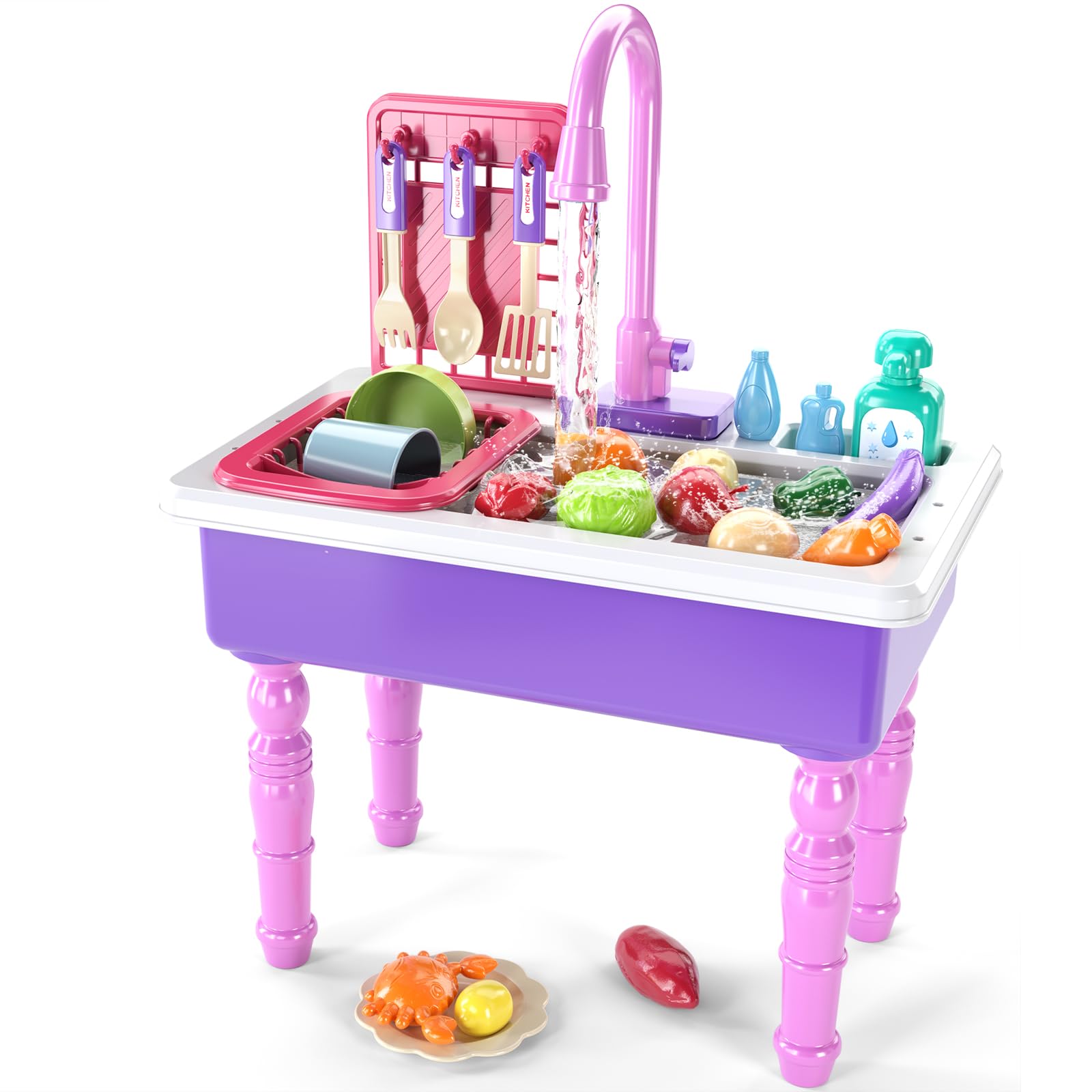 Photo 1 of SmartChef Play Kitchen Sink Toys, Electric Dishwasher Playing Toy with Running Water, Play Food & Tableware Accessories, Kitchen Set Toys, Role Play Sink Set for Toddlers Kids Boys Girls