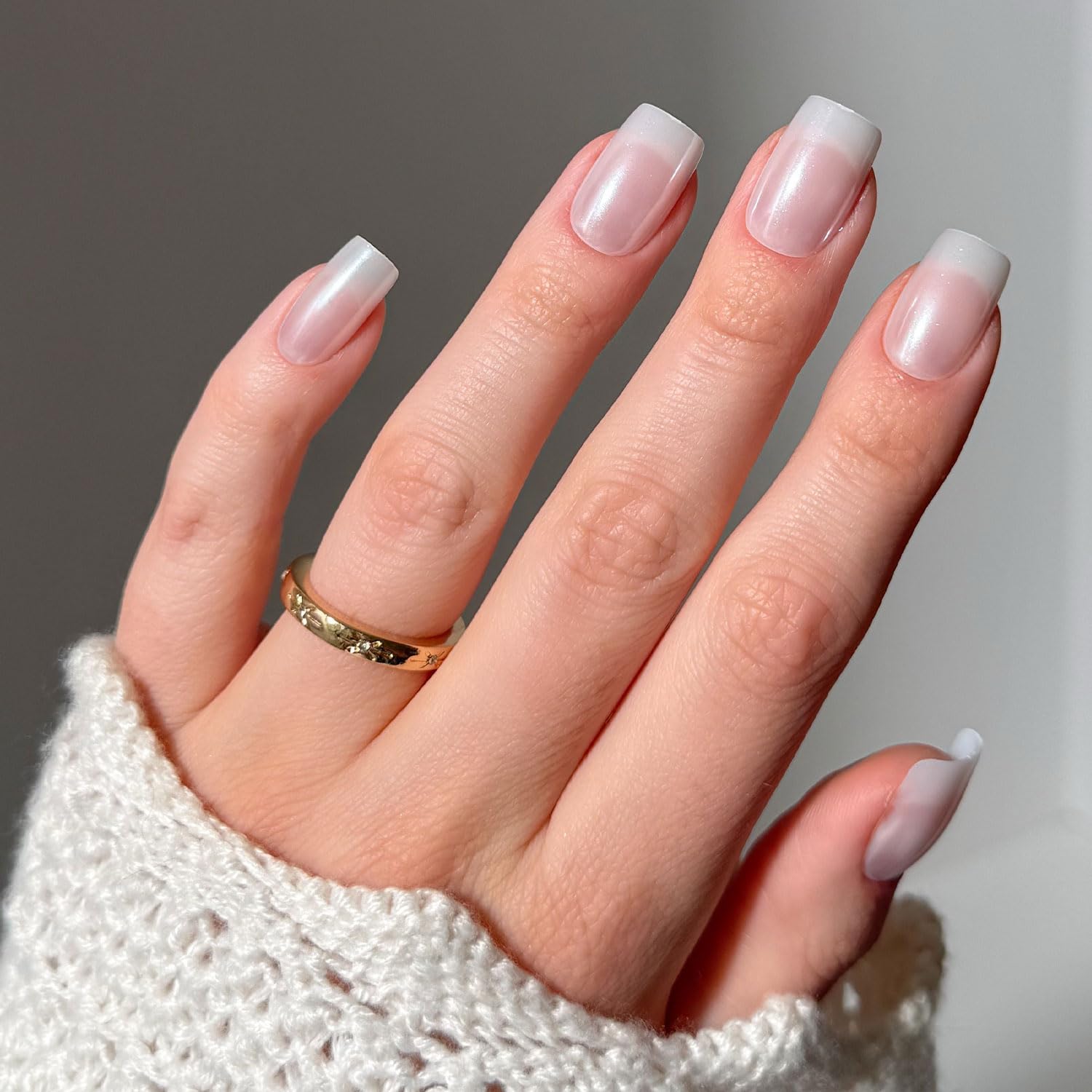 Photo 1 of Glamnetic Press On Nails - Bailey | Medium Square Fake Nails, Sheer White Glazed, Salon Quality | 15 Sizes - 30 Nail Kit Wtih Glue