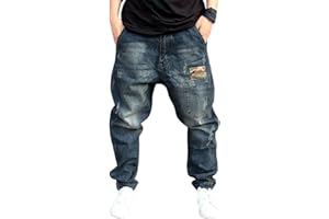 Men's Baggy Harem Pants Loose Fit Jean Joggers Wide Leg Y2k Casual Denim Pants Hip Hop Streetwear