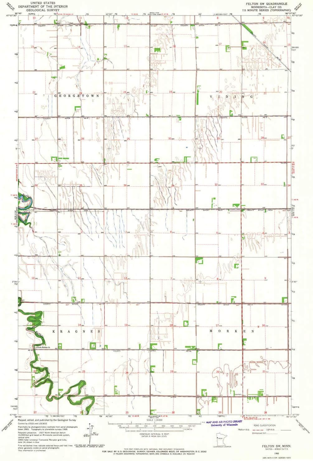 Felton SW MN topo map, 124000 Scale, 7.5 X 7.5 Minute