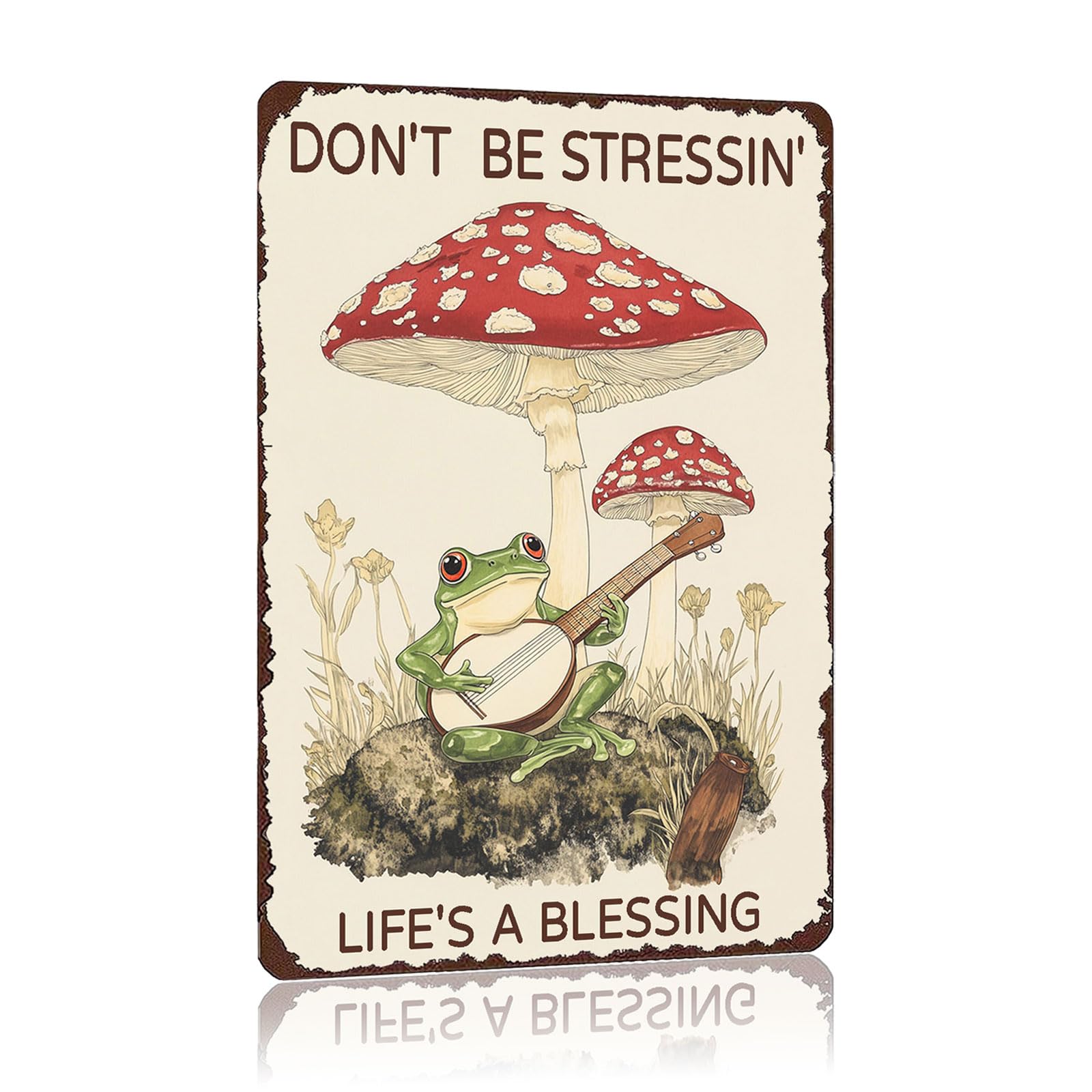 Photo 1 of WIZYXQ Metal Signs Don't Be Stressin' Life's A Blessing Frog Tin Sign Vintage Wall Decor for Garden Outdoor Yard Home Office Outside Bathroom Kitchen 12×8 Inch