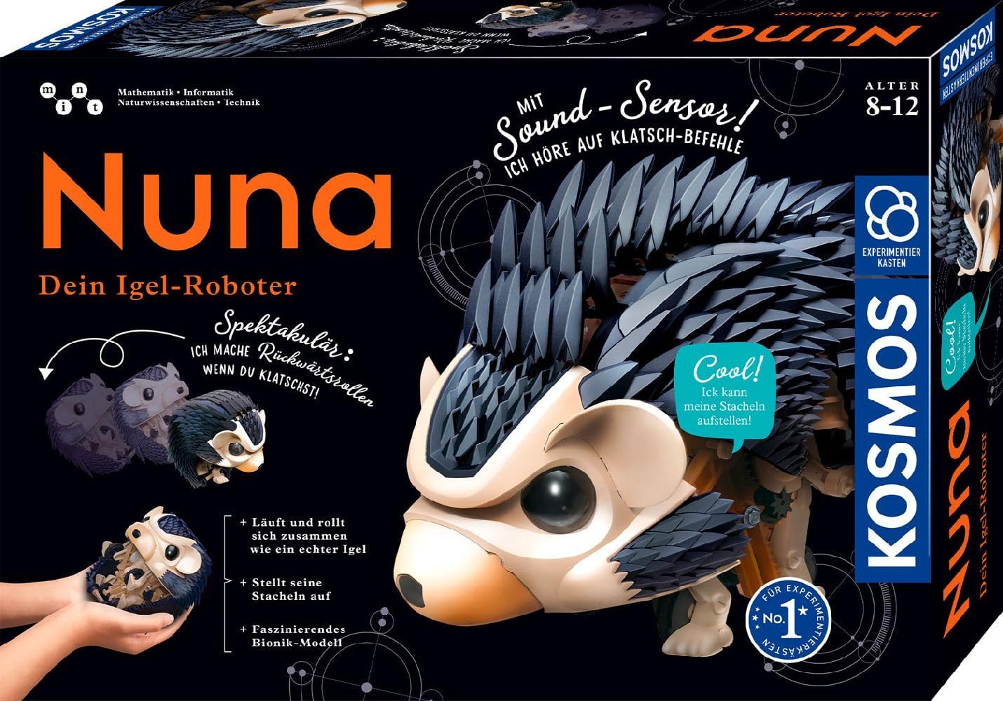 Kosmos 620066 Nuna - Your Hedgehog Robot Kit, Reverse Rolling by Clap, Running, Set Up Spikes, Toy for Children, Bionics Model, Experiment Box from 8-12 Years, Medium