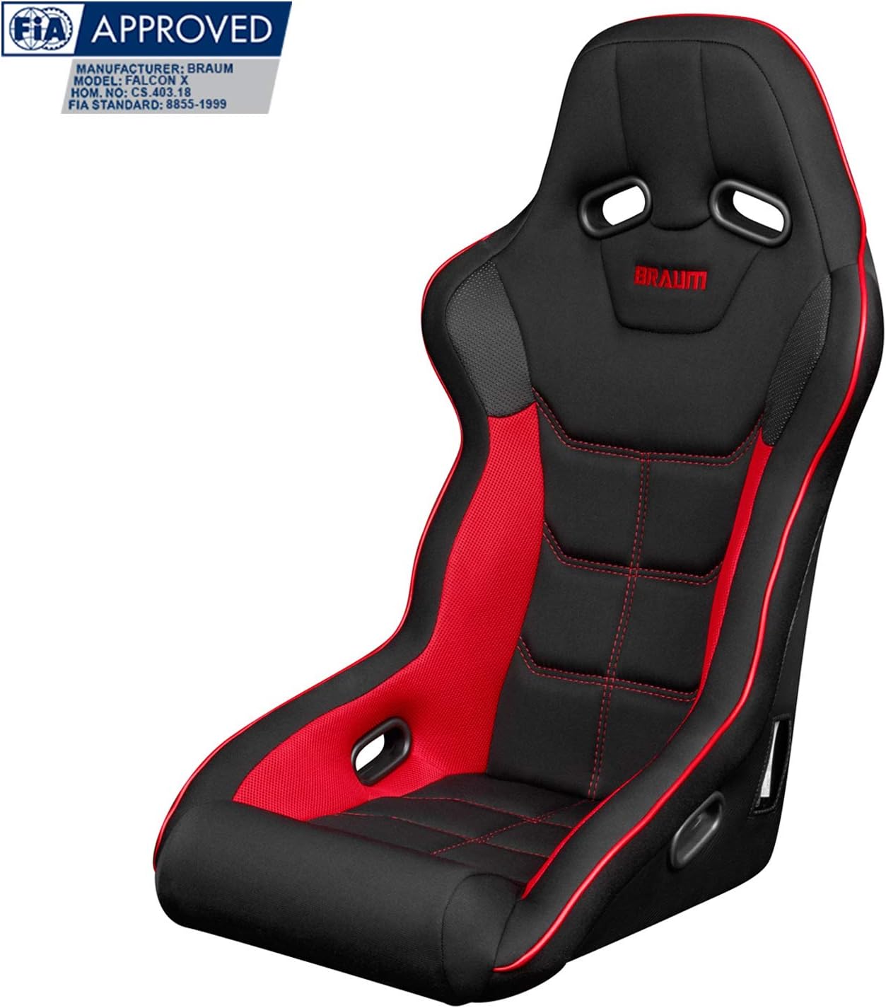 Falcon X Series FIA Approved Fixed Back Racing Seat - Black Polo Cloth with Red Mesh (Red Stitching/Red Piping)