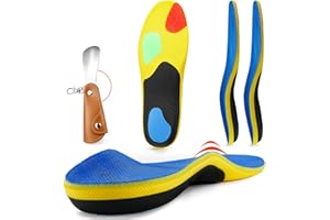 MIBATUS Insoles Men Work Boots Standing All Day High Arch Heavy Duty Support Flat Feet Orthopedic Insoles for 220+lbs Work Insoles Relief Plantar Fasciitis Heel Pain, Shoe Horn, 2 Pairs L