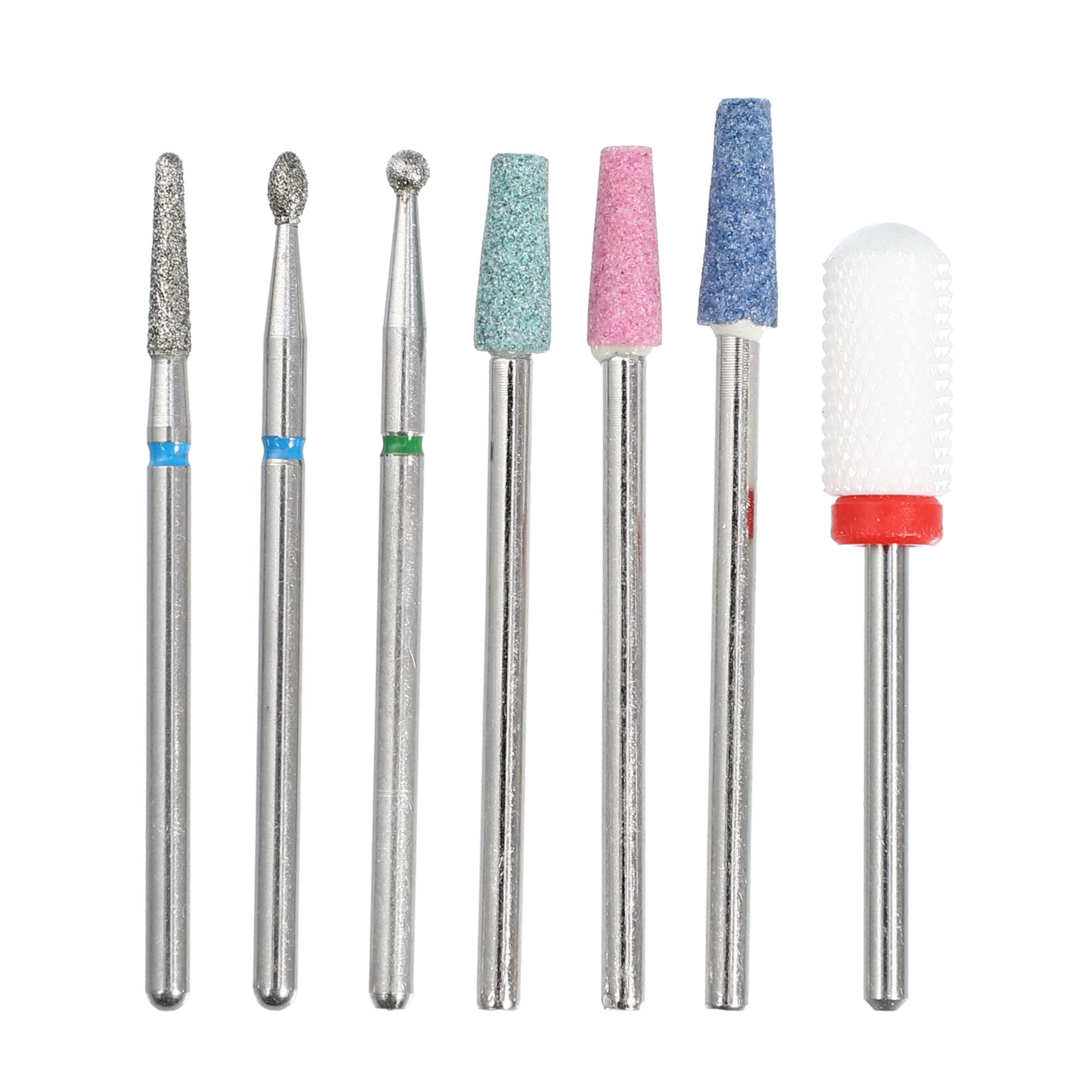 VOCOSTE 7 Pcs Emery Nail Drill Bits Set for Acrylic Nails, 3/32 Inch Nail Art Tools, Manicure Pedicure Shapen Remove Tools, 40.3mm Length, Colorful