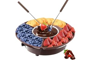 Urvrriu Electric Fondue Pot Set, Deluxe Electric Dessert Fountain Fondue Pot Set with Serving Tray and Forks, Reusable Chocol