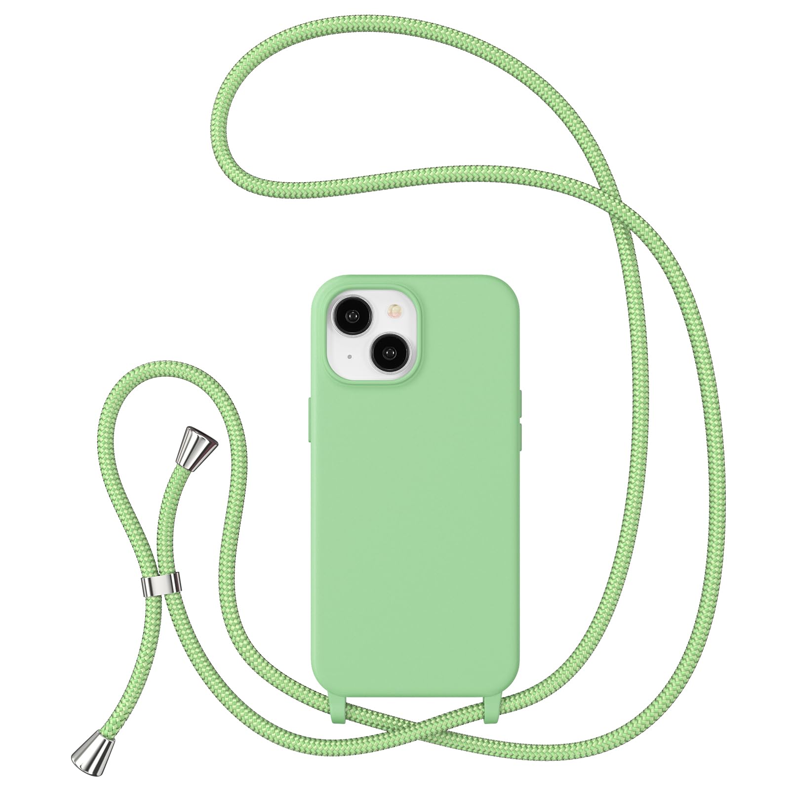 ZTOFERA Crossbody Lanyard Case for iPhone 13/14 (6.1"), Liquid Silicone Protective Phone Case with Strap Adjustable Neck Cord Necklace Soft Cover, Green