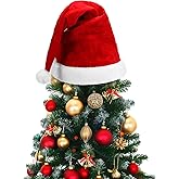 Gejoy 33 x 21 Inch Christmas Tree Topper Large Santa Tree Topper Red Santa Hat Christmas Trees Ornament for Winter Xmas Holidays Party Decorations (Plaid)