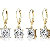 Gemsme Leverback Drop & Dangle Earrings Set | Gold Hypoallergenic Princess and Round Cut Cubic Zirconia Drop Dangle Earrings for Women & Mom