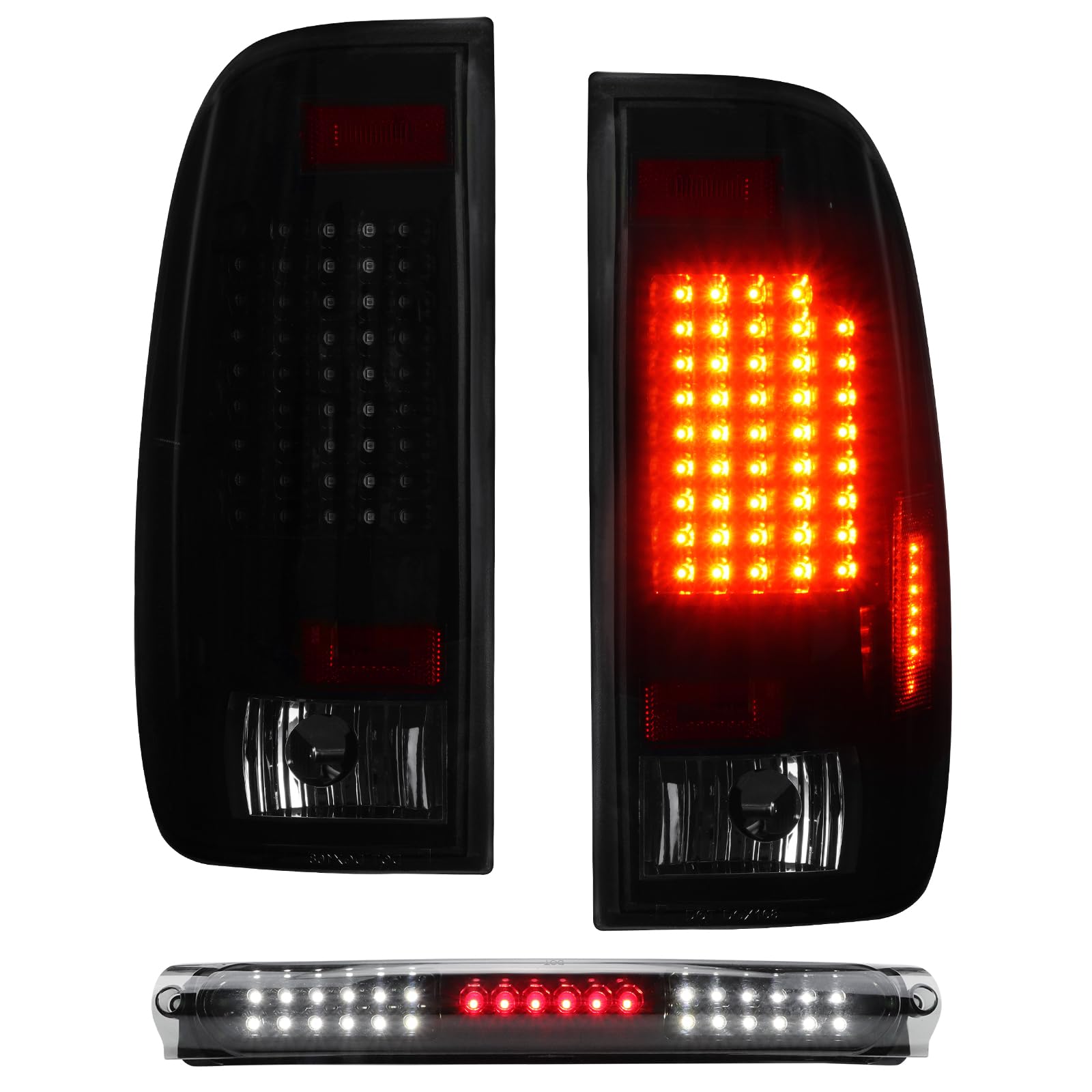 Photo 1 of (3 Pack) LED Tail Light Assembly+3rd Brake Light Fits for 1997-2003 Ford F150, 2004 F150 Heritage, Taillights w/High Mount Stop Light, Black Housing Smoke Lens, Only Fit Factory Incandescent Models