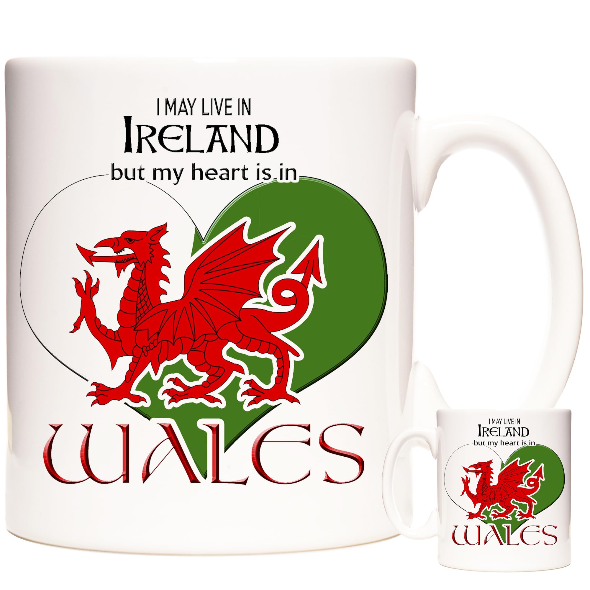 KAZMUGZ Welsh Dragon Mug, I May Live in Ireland but My Heart is in Wales.